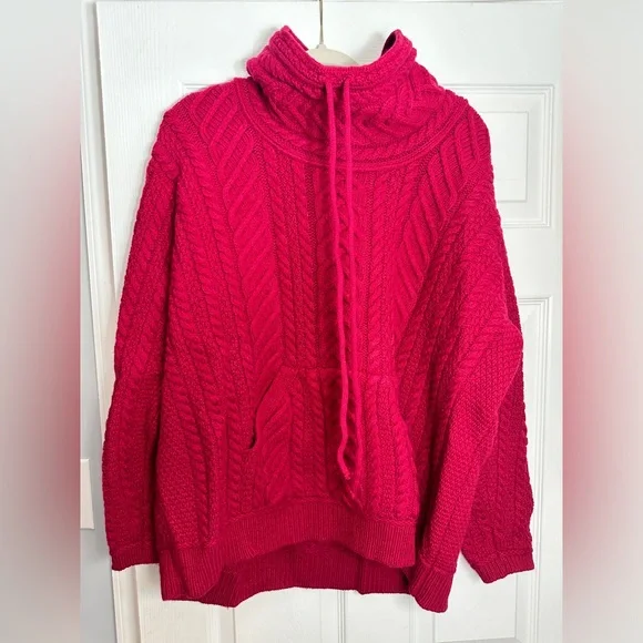AUTHENTIC 100% Irish Merino Wool Aran Crafts Pullover Sweater Magenta Red XXL - Picture 2 of 5